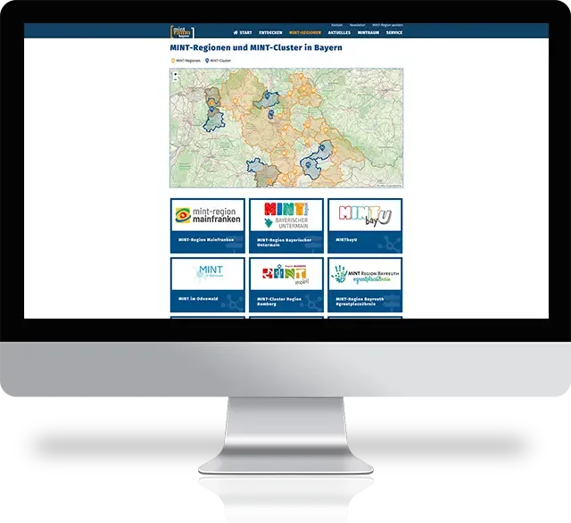 Übersicht der MINT-Regionen und interaktive Karte auf mintraum-Bayern-Website