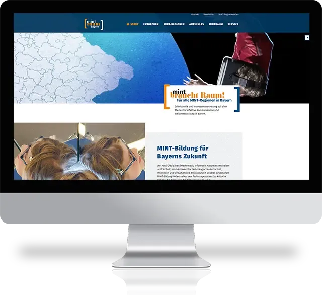 Startseite der MINTraum-Bayern-Website auf einem Desktop-Computer