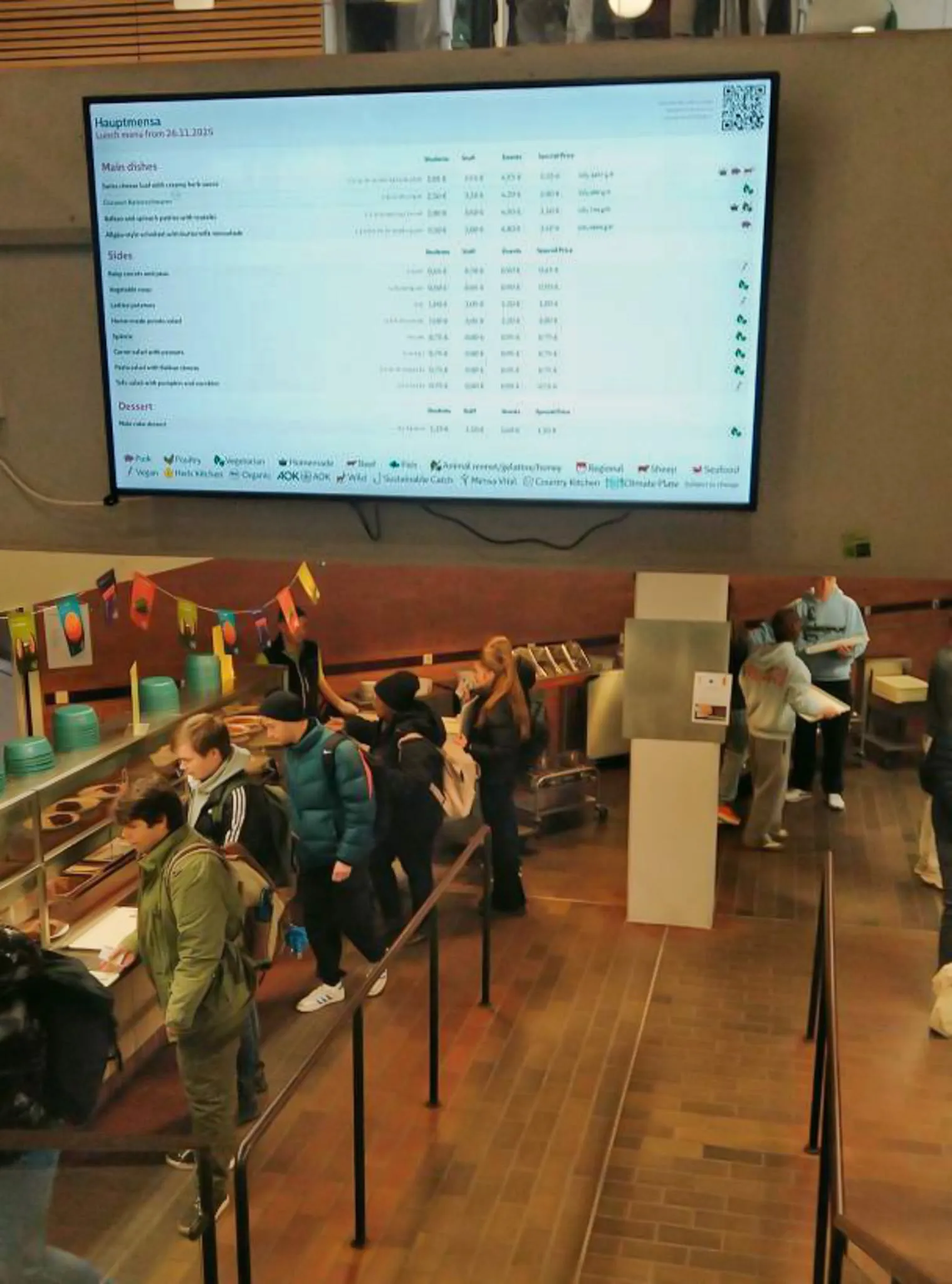 Digitales Speiseleitsystem des Studierendenwerks Oberfranken auf einem Infodisplay