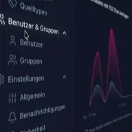 Administrationsbereich von iNFOFLOW mit den Menüpunkten „Benutzer & Gruppen“ und „Einstellungen“ sowie einer Nutzungsstatistik