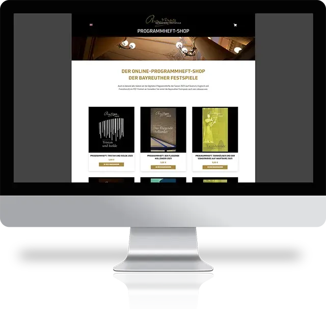 Online-Programmheft-Shop der Bayreuther Festspiele auf einem Monitor