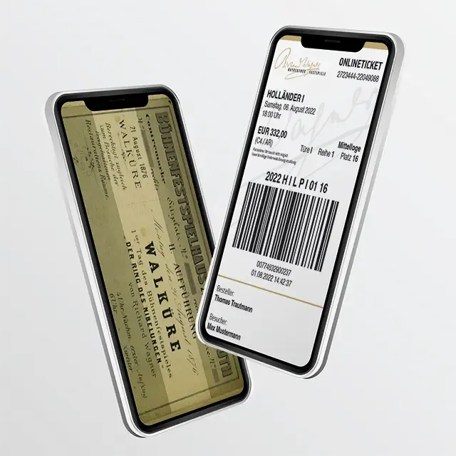 Digitales und traditionelles Ticket der Bayreuther Festspiele auf Smartphones