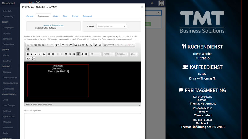 Xibo Signage Layout TMT