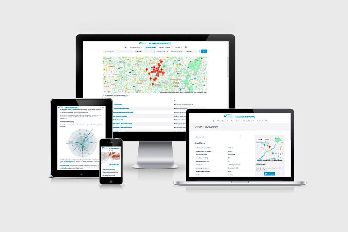 TMT übernahm die Websiteerstellung für das Gewerbeflächenportal von Stadt und Landkreis Bayreuth auf verschiedenen Endgeräten